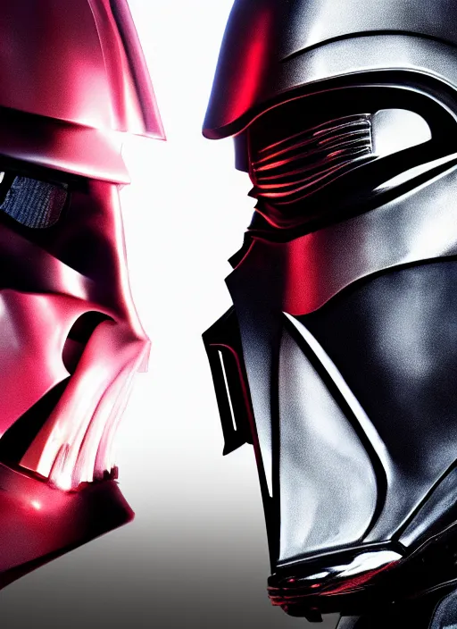 Prompt: Film poster, Darth Vader VS RoboCop, faces look at each other, detailed and realistic, 4k, filmic render