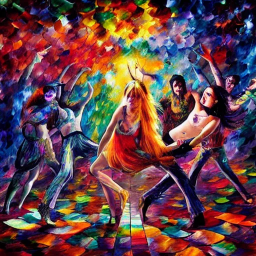 Image similar to psychedelic rave dance party by arthur adams, charlie bowater, leonid afremov, chiho ashima, karol bak, david bates, tom chambers