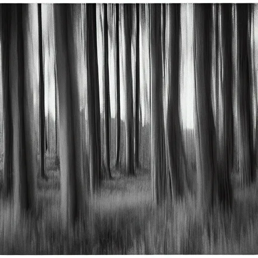 Image similar to long exposure photograph of eucalyptus trees, strong wind, soft focus, back light, mamiya, photographed by uta barth