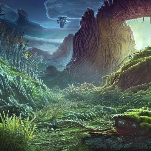 Prompt: An otherwordly, alien landscape with strange plants and creatures.