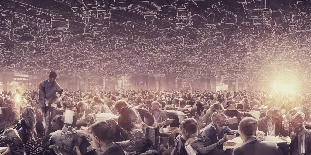 Image similar to illustrative image of man gets mind blown, networking, detailed illustration, octane render
