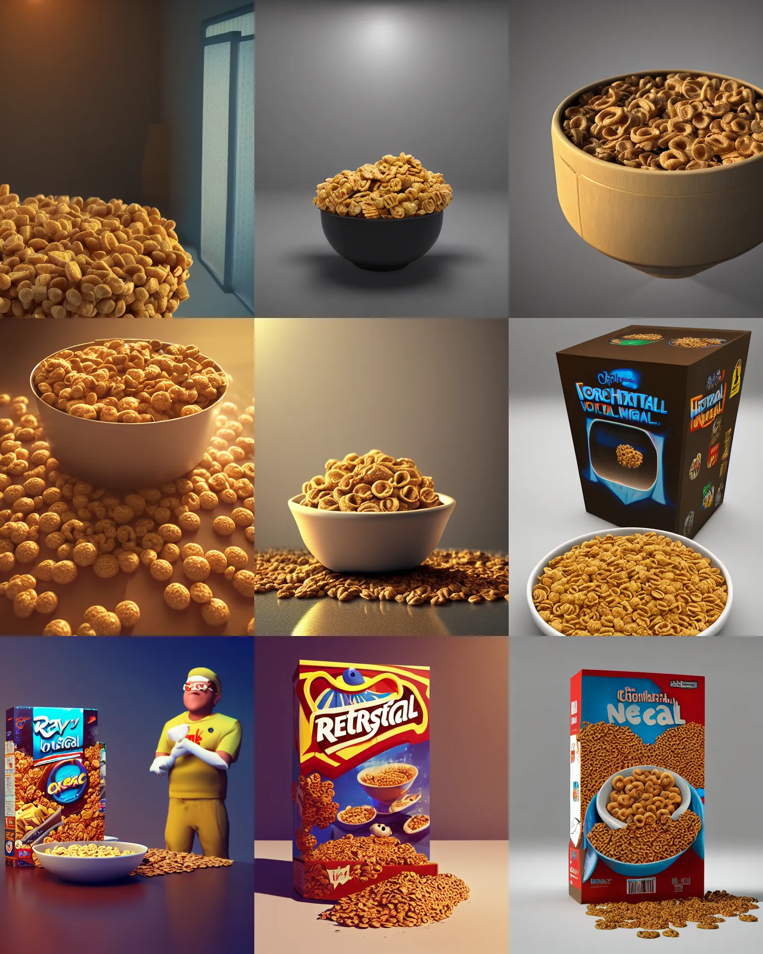 Prompt: cereal box hyper realism, cinematic, volumetric lighting, octane render, unreal engine, 8 k, digital art, deviantart artstation, ray tracing, intricate complexity, extremely detailed,