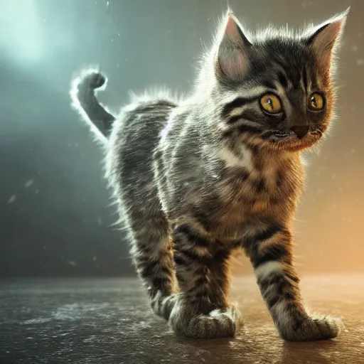 Prompt: full body pose, hyperrealistic photograph of a monster kitten, dim volumetric lighting, 8 k, octane beautifully detailed render, extremely hyper detailed, intricate, epic composition, cinematic lighting, masterpiece, trending on artstation, very very detailed, stunning, hdr, smooth, sharp focus, high resolution, award, winning photo, dslr, 5 0 mm