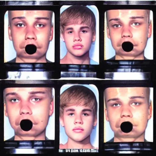 Prompt: justing bieber police mugshot fish eye lens 1998