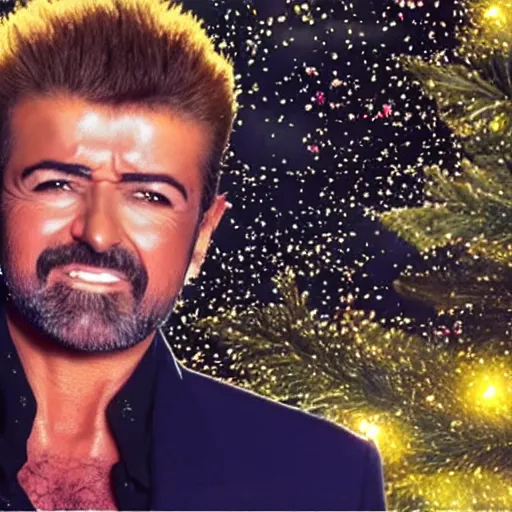 Prompt: george michael goes super saiyan during the last christmas music video