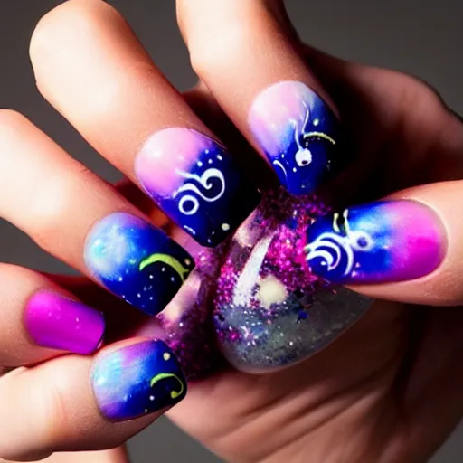 Image similar to Liminal space in outer space, Nail Art