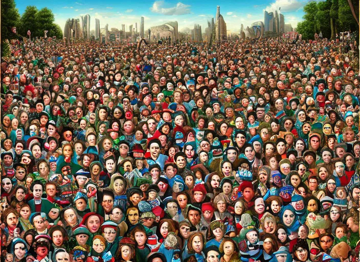 Image similar to where's waldo, lowbrow, matte painting, 3 - d highly detailed, in the style of mark ryden,