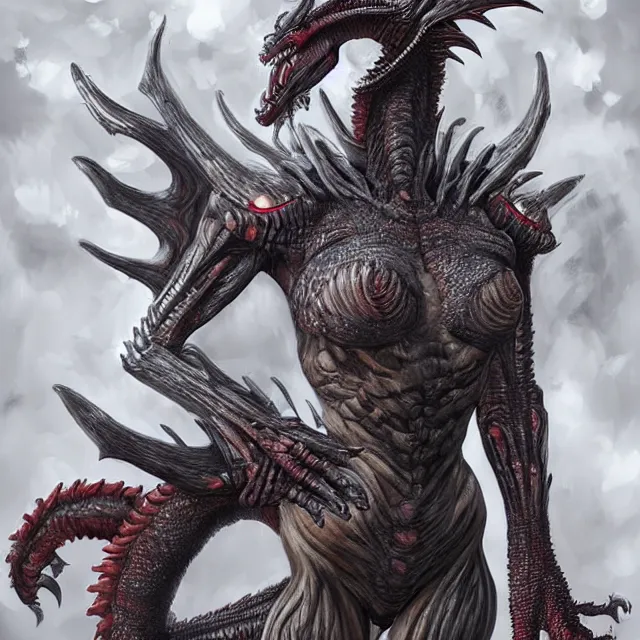 Image similar to an female humanoid fusion of a dragon, godzilla, and a xenomorph trending on artstation deviantart pinterest detailed hyper detailed photorealistic hd 8 k post - processing high resolution