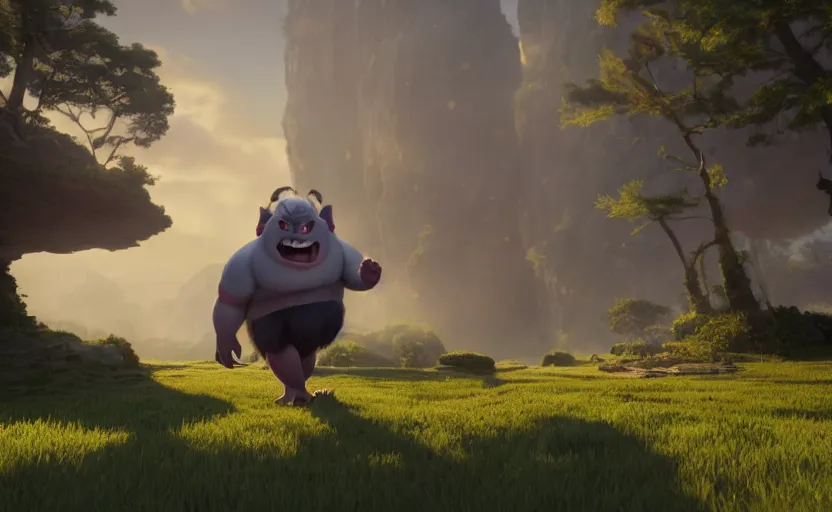 Prompt: a film still of How to train your Troll, medium shot, waist up, studio Ghibli, Pixar and Disney animation, sharp, Rendered in Unreal Engine 5, anime key art by Greg Rutkowski, Bloom, dramatic lighting