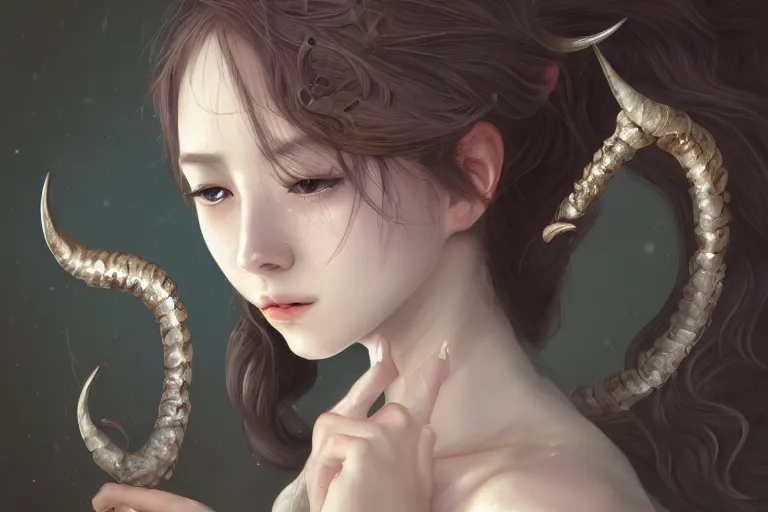 Prompt: a horned princess, crying, intricate, elegant, highly detailed, digital painting, artstation, concept art, smooth, sharp focus, illustration, art by Yoneyama Mai, , Nishihara Isao