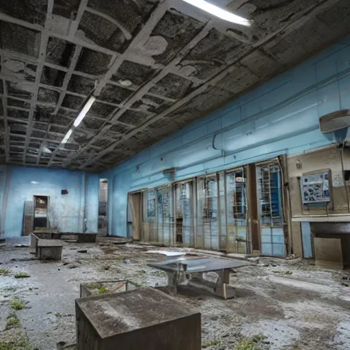 Image similar to photo of a modern but abandoned research facility