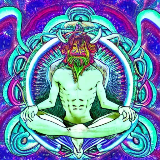 Prompt: a god dreaming about other gods, psychedelic