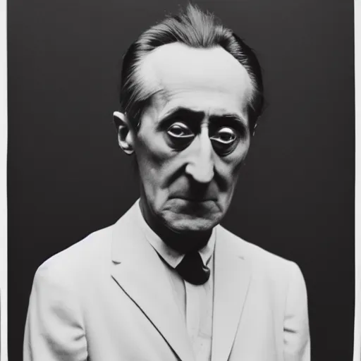 Prompt: a minimalist portrait of Marcel Duchamp in the style of Man Ray and Pieter Hugo, wide angle, monochrome and chromatic aberrations