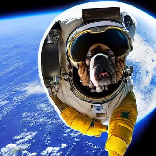 Image similar to A dog in a spacesuit in awe at the beauty of the universe 4k