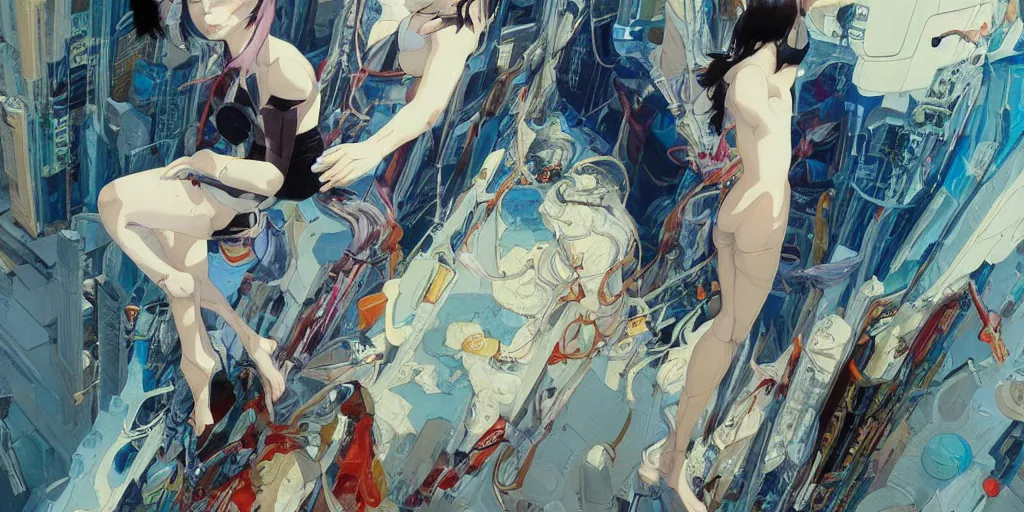 Image similar to gigantic oil painting art by james jean and katsuhiro otomo and moebius, inspired by ghost in the shell anime, smooth face feature, intricate oil painting, high detail illustration, sharp high detail, manga and anime 1 9 9 9