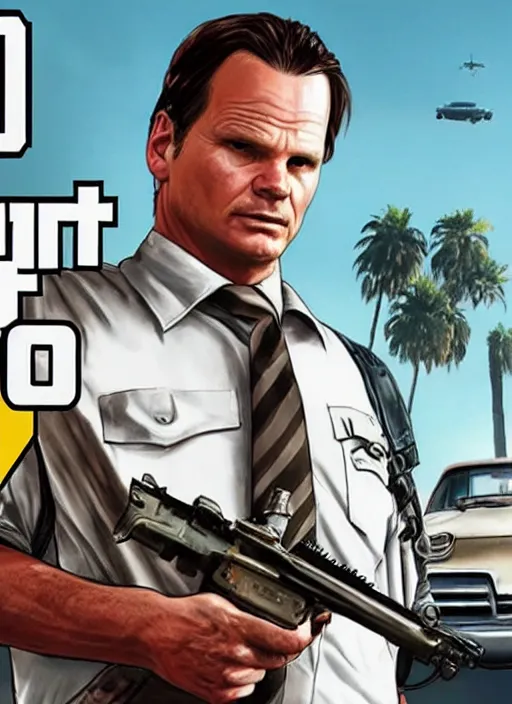 Prompt: bill - paxton as chet as gta 5 cover art, no - text no - logo