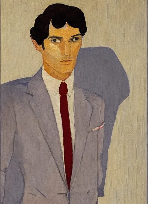 Image similar to a painted portrait of a well dressed man, art by felice casorati, aesthetically pleasing and harmonious natural colors, expressionism, natural light, fine day, portrait