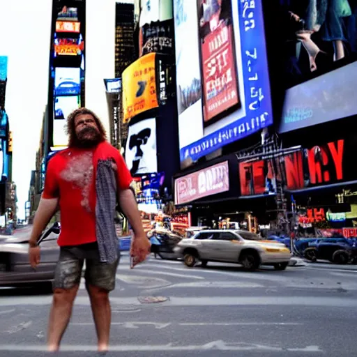 Image similar to a neanderthal confused in times square