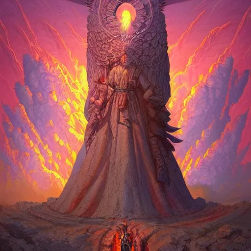 Prompt: pillar of salt shaped like a 30 year old woman in Biblical clothing. Fiery destruction of Sodom and Gomorrah. digital art by Dan Mumford and Peter Mohrbacher, highly detailed, trending on ArtStationHQ