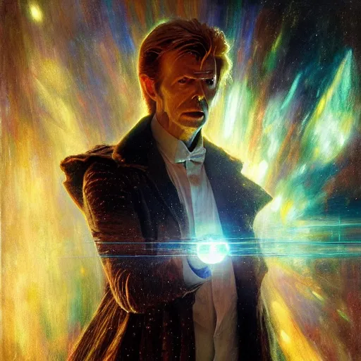 Image similar to david bowie as doctor who, radiant light, caustics, heroic, bright iridescent light, by gaston bussiere, bayard wu, greg rutkowski, maxim verehin