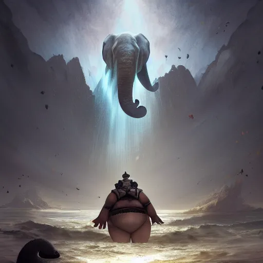 Image similar to sea elephant/fat woman, magic the gathering artwork, D&D, fantasy, cinematic lighting, centered, symmetrical, highly detailed, digital painting, artstation, concept art, smooth, sharp focus, illustration, volumetric lighting, epic Composition, 8k, art by Akihiko Yoshida and Greg Rutkowski and Craig Mullins, oil painting, cgsociety