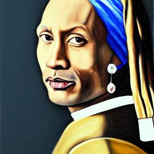 Image similar to painting of Dwayne Johnson with the pearl earring