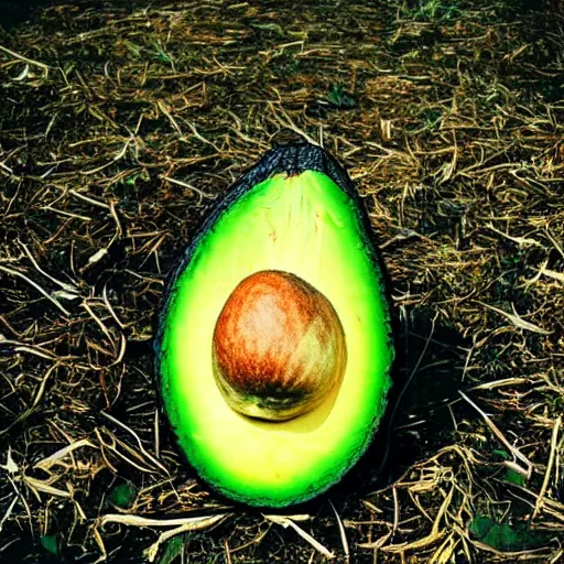 Prompt: “a burning avocado chair in the middle of an empty field at night. 35mm film. Cursed image.”