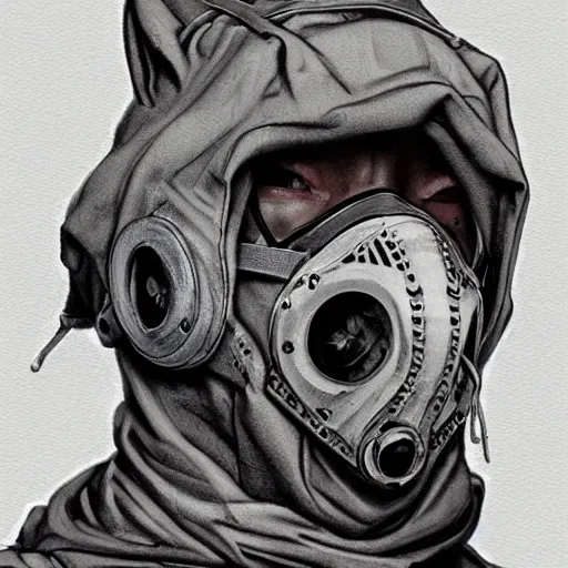 Image similar to detailed details photorealistic wolfs gang photo group, most of them using wolf mask, other using grey bandana and gas mask, theyre with grey hoodie and dominant gray black color in the style of bob peak and alex ross, gouache and wash paints color, detailed details facial and body and human and environments and proportionate, detailed 5 k details.