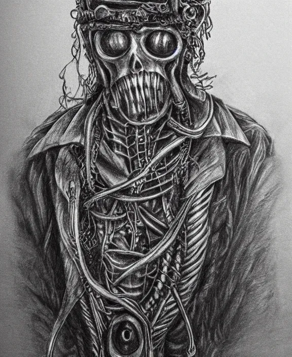 Image similar to a detailed pencil portrait of a steampunk davy jones