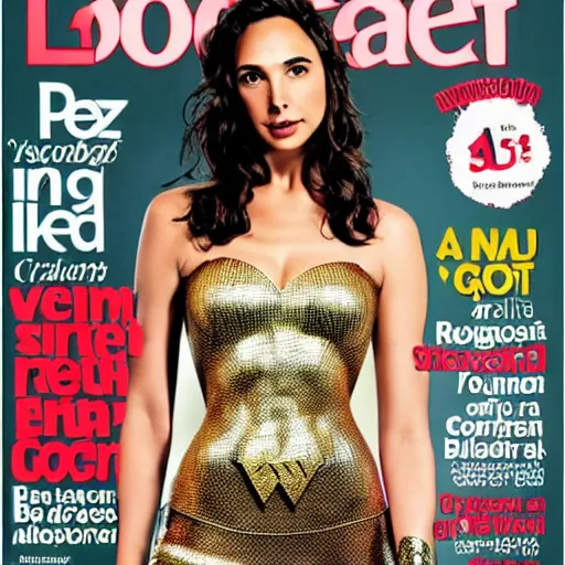 Image similar to gal gadot lizard obese, covier of a female magazine