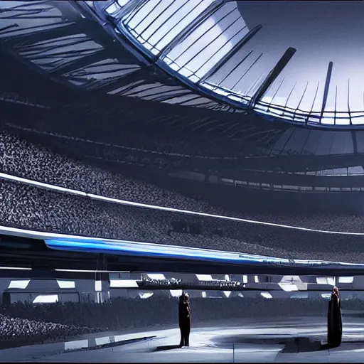 Image similar to The Undertaker entrance at a giant futuristic stadium, high quality, detailed, hyper realism