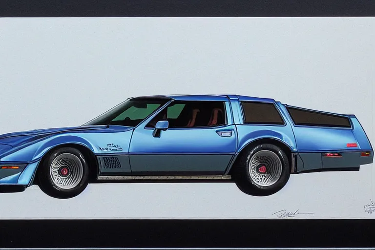 Image similar to intricate, 3 d, 1 9 8 5 c 4 corvette trans am wagon estate, style by caspar david friedrich and wayne barlowe and ted nasmith.