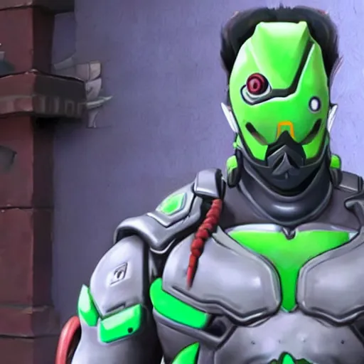 Image similar to a screenshot of arnold schwarzenegger as genji in overwatch