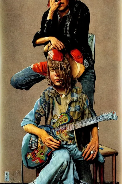 Image similar to kurt cobain from nirvana painted by norman rockwell