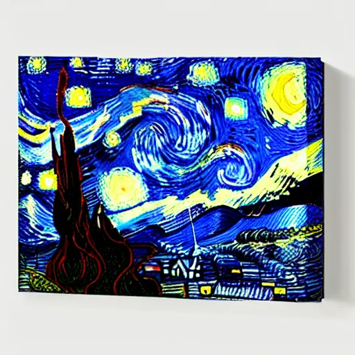 Image similar to Mount Fuji in the style of starry night by Van Gogh