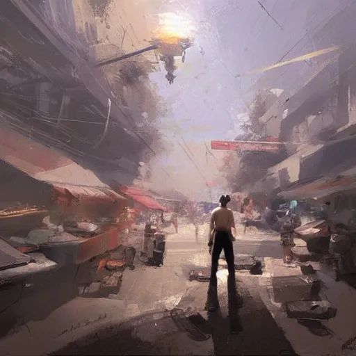 Prompt: low angle!!!!!! someone creating something out of nothing, artwork by craig mullins, low angle camera