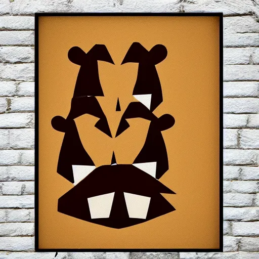 Image similar to three brown bears shouting, poster in a constructivism style, soviet propaganda