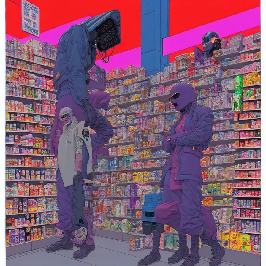 Prompt: ( ( ( ( cyberpunk convenience store ) ) ) ) by mœbius!!!!!!!!!!!!!!!!!!!!!!!!!!!, overdetailed art, colorful, artistic record jacket design