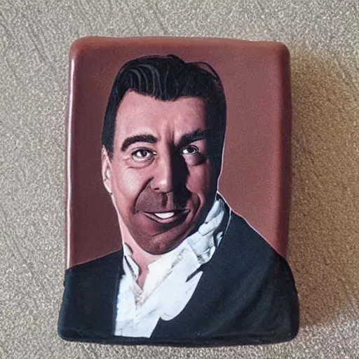 Image similar to dark chocolate relief that looks like till lindemann, dark chocolate painting