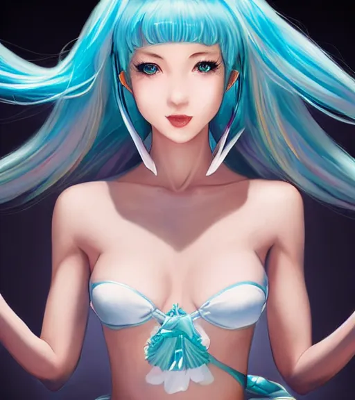 Prompt: Beautiful Hatsune miku by artgerm, rossdraws, magali villeneuve, Gil Elvgren, Earl Moran, Enoch Bolles, symmetrical shoulders