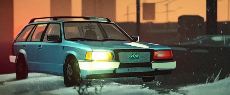 Image similar to Aqua Metallic Audi 80 RS 2 Avant (1995), black car, a gritty neo-noir, dramatic lighting, cinematic, establishing shot, extremely high detail, photorealistic, cinematic lighting, artstation, by simon stalenhag, Max Payne (PC) (2001) winter new york at night, flashing lights, Poets of the Fall - Late Goodbye