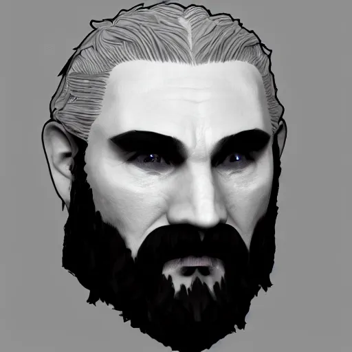 Image similar to middle aged bearded male druid gray face pointy ears with vines as hair artstation