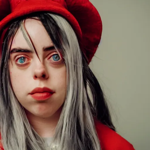 Image similar to Billie Eilish in Cat in The Hat Movie, XF IQ4, 150MP, 50mm, F1.4, ISO 200, 1/160s, natural light