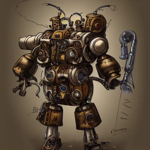 Prompt: steampunk Mecha dwarf deathroller by masamune shirow, high quality, trending on art station