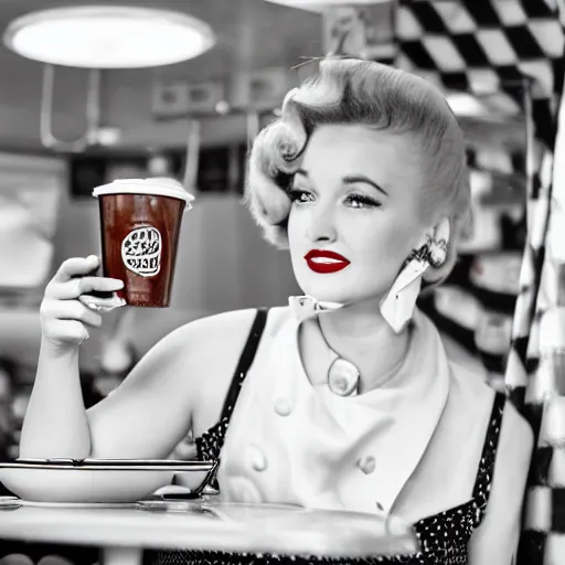 Image similar to iced latte in a 50s diner, photography, 50s theme