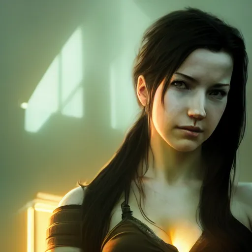 Prompt: Riveting Tifa Lockhart portrait, atmospheric lighting, painted, intricate, volumetric lighting, beautiful, golden hour, sharp focus, ultra detailed, by Leesha Hannigan, Ross Tran, Thierry Doizon, Kai Carpenter, Ignacio Fernández Ríos