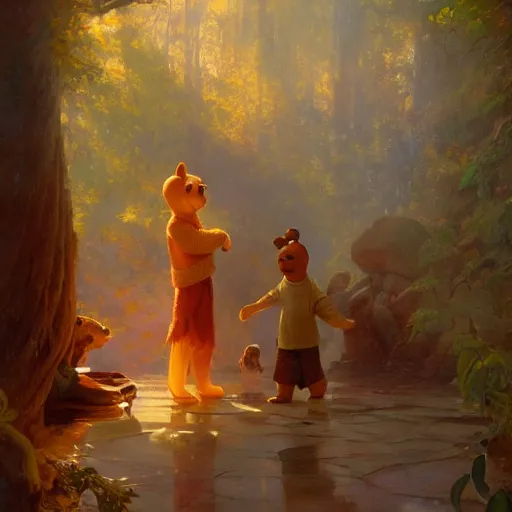 Image similar to xi pingping as winnie the pooh, radiant light, caustics, heroic, bright iridescent light, by gaston bussiere, bayard wu, greg rutkowski, maxim verehin