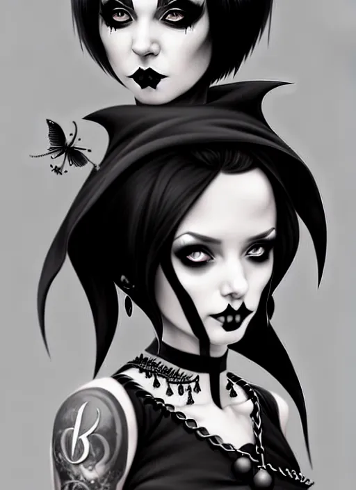 Image similar to old black and white photo with a beautiful portrait of a goth girl with piercings in a collar with a mohawk hairstyle in a medieval dress. witch, true goth, makeup. by ilya kuvshinov, rossdraws, artgerm, sola digital arts, anti aliasing, raytracing