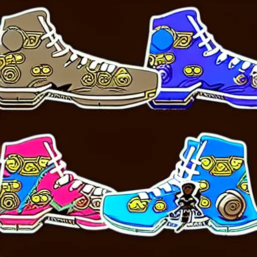 Image similar to fantasy jrpg sneaker design designed by capcom megaman, chrono trigger guilty gear sneaker styles, aztec mayan street fashion native punk sneaker design, focus on megaman hip hop sneaker design with subtle mayan patterns, trending on pixiv fanbox, painted by akira toriyama and studio ghibli princess mononoke megaman capcom