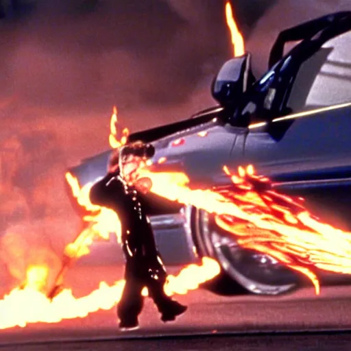 Image similar to film still from the 1995 movie 'Future Ignition'. Exciting action scene. Sigma 85mm f/8